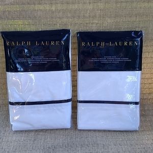 2 Ralph Lauren Palmer Standard Shams White w/ Polo Navy Trim – NIP